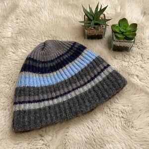 Weatherproof Beanie Hat Striped Gray Blue